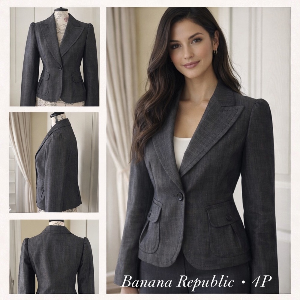 Banana Republic Petite 4P Structured Blazer Charcoal Gray Tailored Work Office - Picture 2 of 10